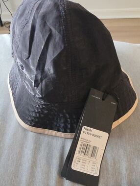 Y-3 Rev Bucket Hat in Black with Beige Trim